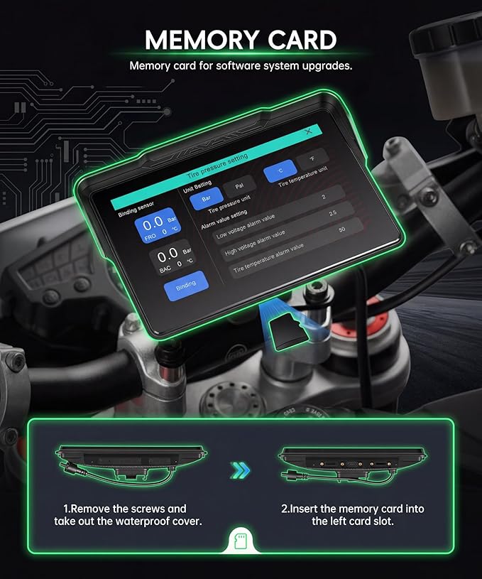 Motorcycle CarPlay Screen 7 Inch Wireless Carplay Android Auto for Motorbike with Removable Bracket, IP68 Waterproof Touchscreen, Supports GPS Navigation Bluetooth