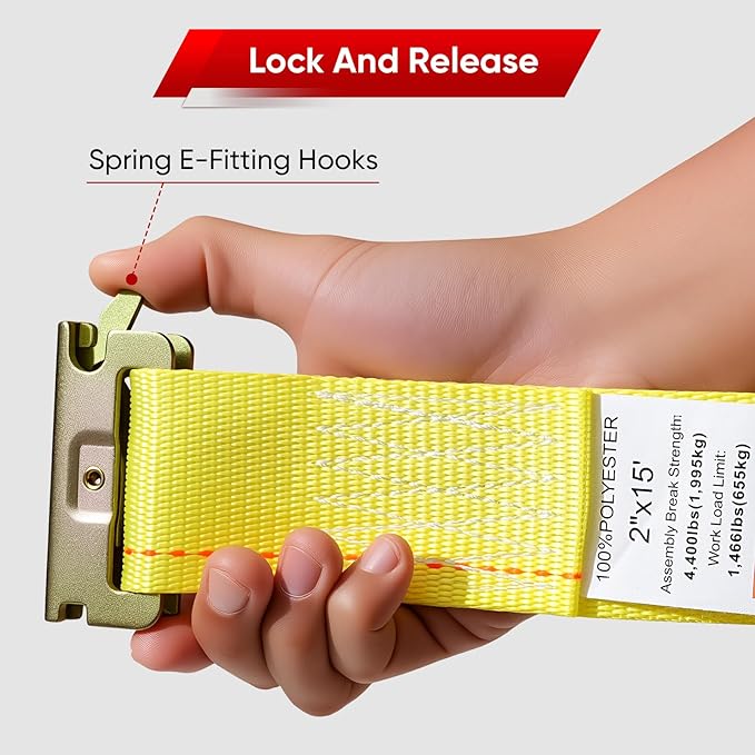 E-Track Ratchet Straps -8 Pack, 4,400 LB Breaking Strength, 2" x 12' Feet Heavy Duty ETrack Straps with 4 Feet Fixed End and Spring E-Fittings Yellow E Track Accessories Cargo Straps
