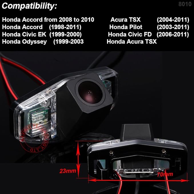 Super Pro HD Night Vision Car Backup Camera, Waterproof Rear-view License Plate Light Reverse Parking Camera for Honda Accord Civic EK/FD Odyssey Pilot Acura TSX