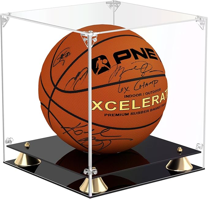 KOLIPI Basketball Display Case, Clear Acrylic Full Size Basketball Case Display with Double Layer Base, Assemble Soccer Showcase, Ball Holder Stand Box Protector for NBA WNBA Signed Ball Memorabilia