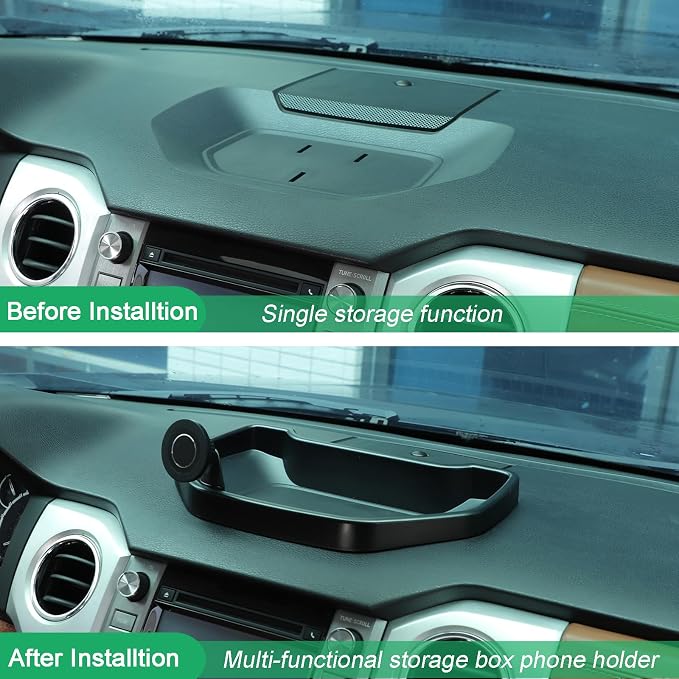 Black ABS Car Center Console Dash Table Storage Tray Fit for Toyota Tundra 2014-2021 Instrument Organizer Phone Holder Cradle Accessories (with Mobile Phone Holder(C))
