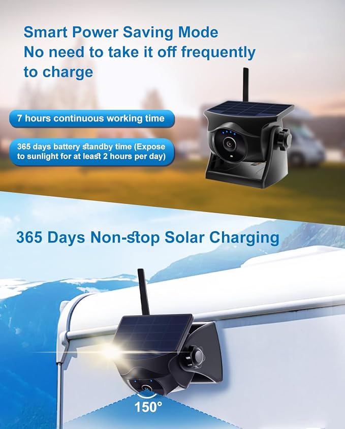 1080P Solar WiFi Backup Camera, Magnetic Wireless Hitching Camera, Night Vision,365 Days Standby, Rechargeable Battery, Rear/Front View for Horse Trailer Pickup RV Car for Phone Pad Android