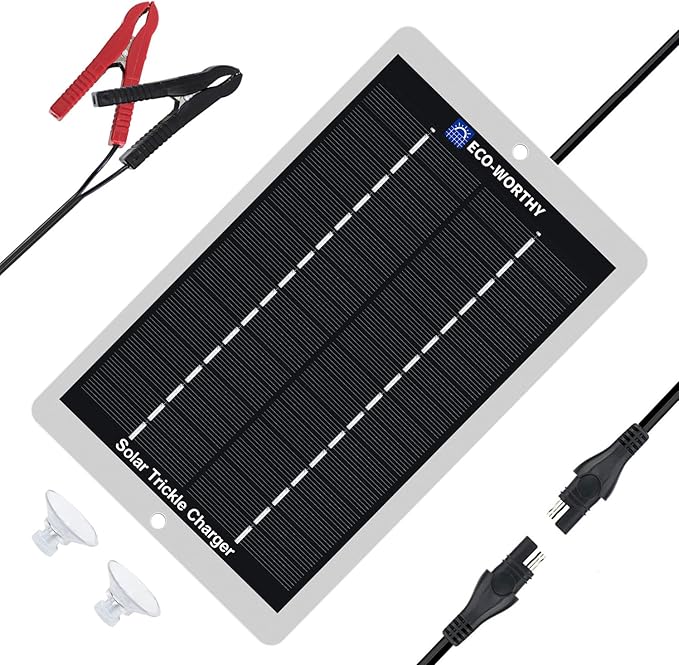 ECO-WORTHY 2.5W Solar Car Battery Charger Maintainer 12V Waterproof Solar Panel Portable Solar Trickle Charger for Car Truck Boat Lawn Mower RV Trailer Tractor Utility Vehicle Battery