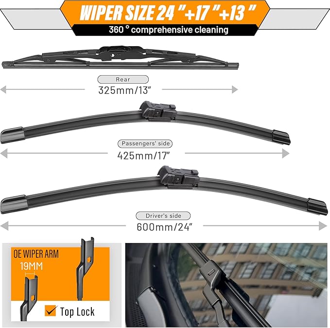 OEM Windshield Wiper Blade Replacement for GMC Terrain Chevy Equinox 2010-2017 Original Equipment Wiper Blade Set- 24+17+13 (Set of 3) 1 Year Warranty