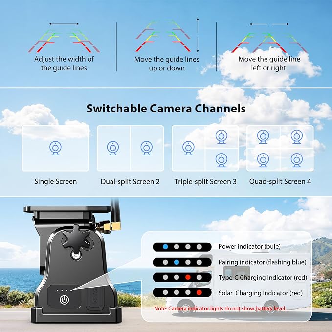 Magnetic Solar Wireless Backup Camera System, HD 1080P 7" Monitor with Rear View Camera for RV/Trailer/Fifth Wheels/Camper, Night Vision, Portable Rechargeable Battery, Loop Recording-ZEROXCLUB BS701