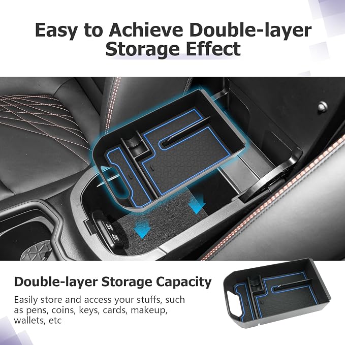 LUWU 2025 RAV 4 Center Console Organizer Compatible with 2019 2020 2021 2022 2023 2024 2025 Toyota RAV 4 Accessories Armrest Console Secondary Storage Box Insert Tray ABS Material Blue