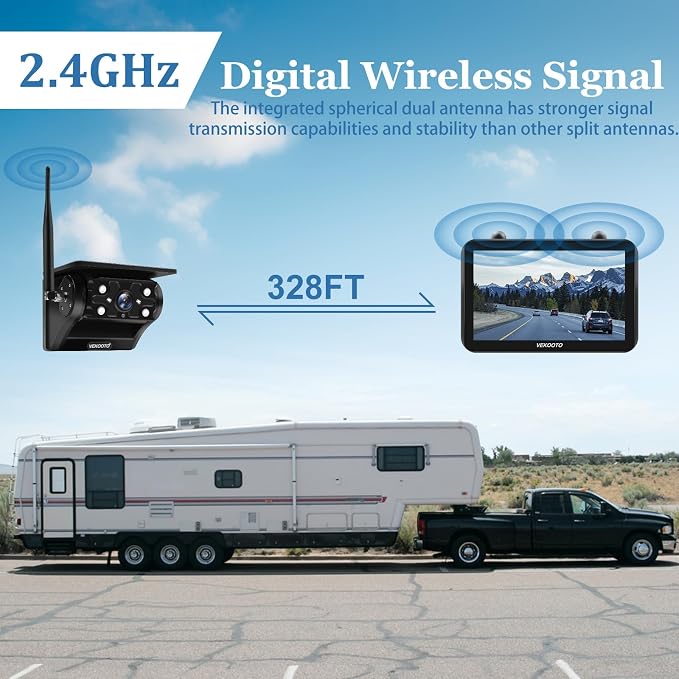 VEKOOTO VK7 2 Magnetic Solar Wireless Backup Camera with 7'' IPS Touchscreen, 15,000mAh Rechargeable, No Wiring, HD1080P Night Vision Wireless Backup Camera for Trucks, RV, Trailer, Camper