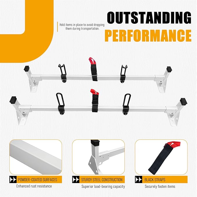 Cargo Van Roof Ladder Rack Fit for 2015-2024 Ford Transit 150 250 350, 54" Heavy Duty Steel Van Ladder Roof Rack 500 Lbs Load Capacity with 2 Crossbars