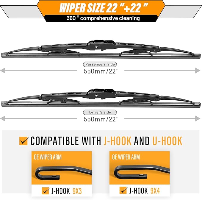 AUTOBOO 22"+22" Windshield Wipers Replacement for 1996-2024 GMC Savana 1500 2500 3500 4500 -Original Factory Quality Wiper Blades (Pack of 2)