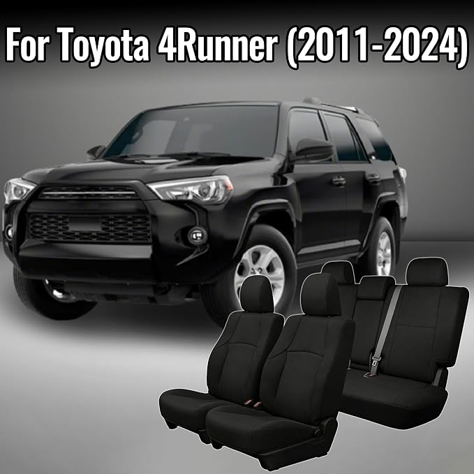 Thick Composite Fabric Front&Rear Seat Covers for Toyota 4Runner 2011-2024,Waterproof and Scratch-Resistant, Providing Outstanding Protection,Heavy Duty Padded-Black