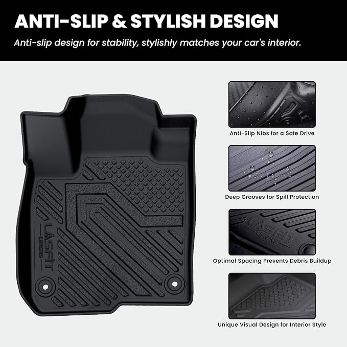 LASFIT Floor Mats for Honda Civic Hybrid Sedan 2025 2026 & Hybrid Hatchback 2025 2026, All Weather TPE Custom Fit Car Floor Liner, 1st & 2nd Row, Black