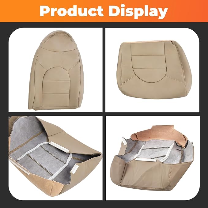 4 PCS Tan Leather Passenger Driver Side Bottom and Top Lean Back Seat Covers Compatible with (Fit F Series) 250 350 450 550 1999 2000