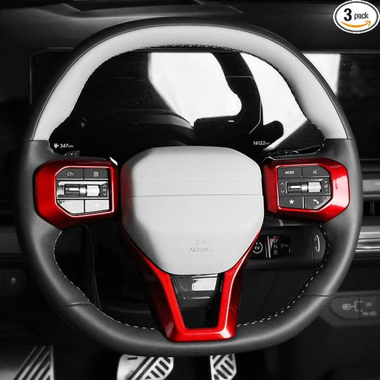 YOUTOOCAR 3PCS Steering Wheel Button Frame Covers Compatible with Kia K4 GT-Line Kia EV6 GT-Line 2025 Kia EV3 GT-Line Accessories (3, Red)