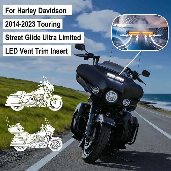 Motorcycle LED Turn Signal Light, LED Vent Trim Turn Signal Lights, Fairing Vent Turn Signal for Harley 2014-2023 Touring Street Glide Ultra Limited (FLHX/FLHTK), IP65 Waterproof Amber Black