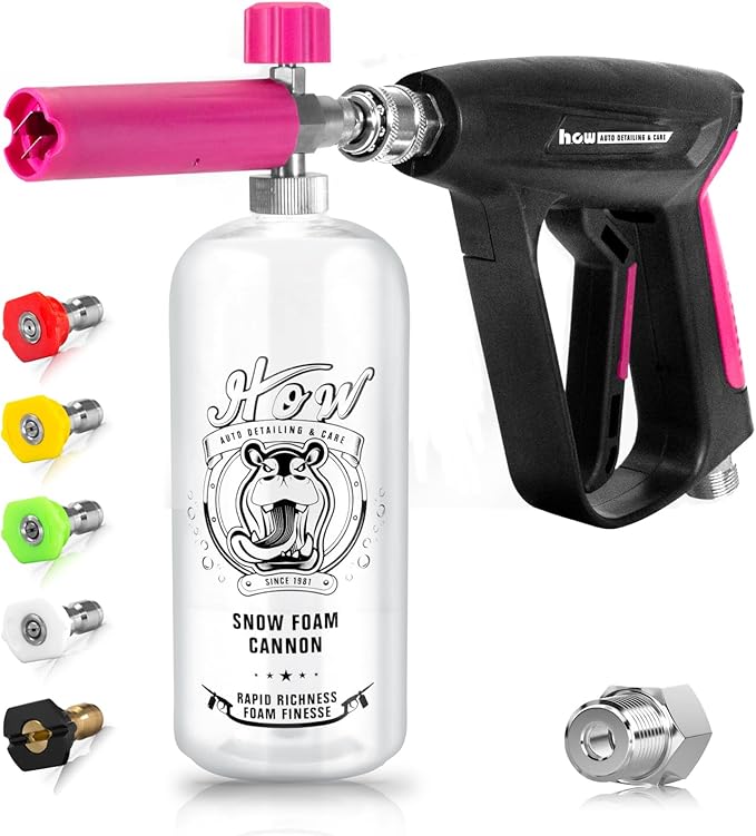 H.O.W DETAILING Short Pressure Washer Gun Kit with 1L Snow Foam Cannon, Foam Gun Car Wash Sprayer, 5 Nozzle Tips & 1/4'' Quick Connector