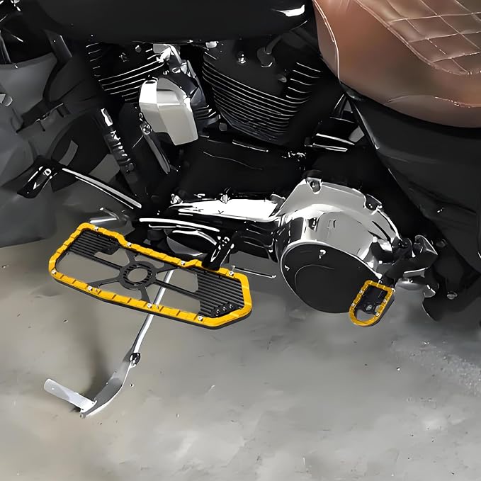 Motorcycle Floorboards Driver Passenger Footboards Wide Foot Pegs Board Pedal Compatible with Touring Electra Road Street Glide Softail Road King Yellow Edge