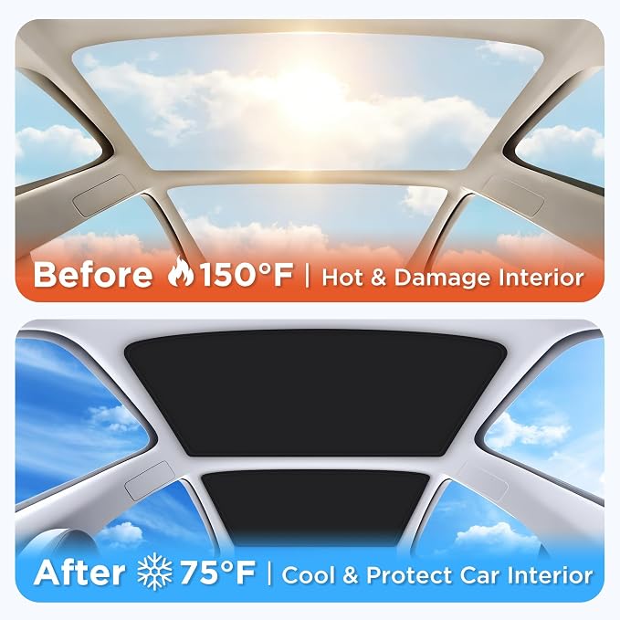 2026 Upgraded for Tesla Model 3 Accessories Sunshade Roof [No Sag, Ice-Crystal Cooling Coatings] Heat Insulation Glass Roof Sun Shade for Tesla Model 3 Accessories 2022-2026 Black