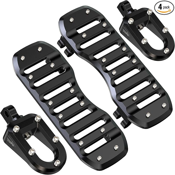 RENO Motorcycle Floorboards, Passenger+Driver Touring Footboard Combo Wide Foot Pegs Board Pedal Stretched Compatible with Electra Street Glide Road King Ultra Limited Trike Softail (Aluminum, Black)
