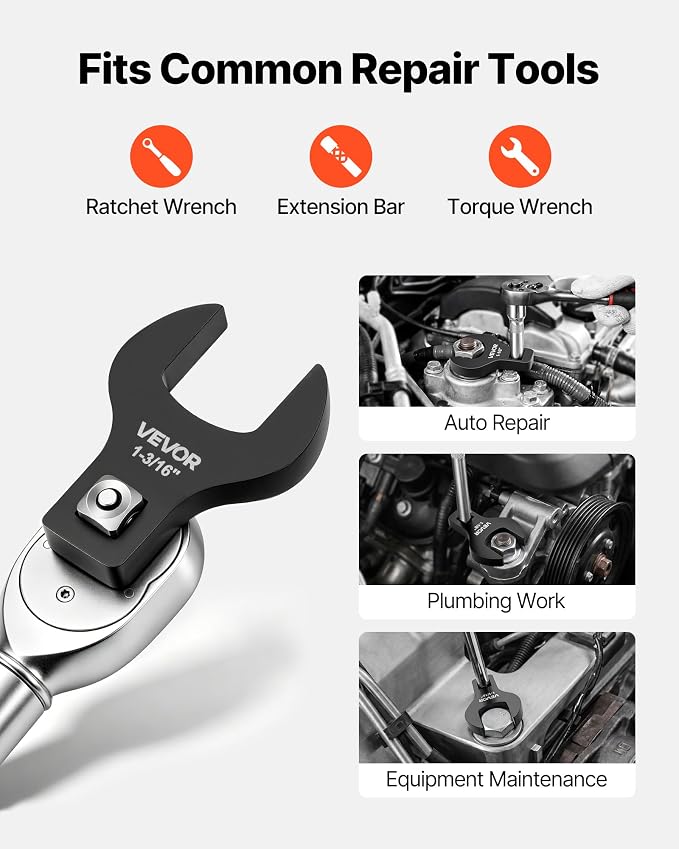 VEVOR Crowfoot Wrench Set, 1/2" Drive, 14-Piece SAE 1-1/16" to 2" Crows Foot Wrenches, with Storage Tray, Dual Size Markings on Tools and Tray, for Auto Maintenance or Repairs