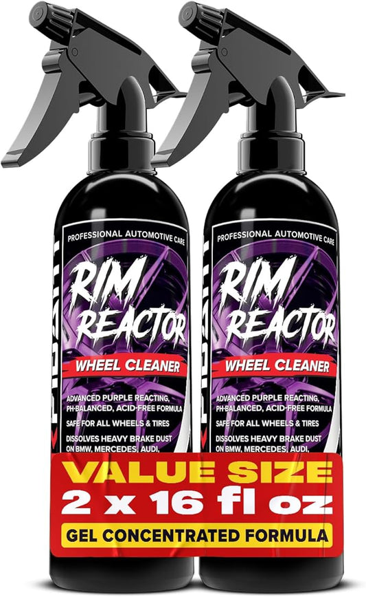 Rim Reactor Wheel Cleaner – Premium Formula Quickly Removes Brake Dust, Grime & Dirt - Tire Cleaner Spray Safe for Alloy, Aluminium, Chrome and Black Wheels - pH Neutral Rim Care – 16 fl. oz. (2-pack)