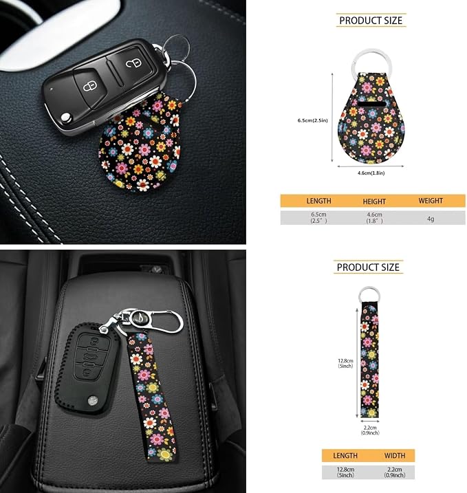 18Pcs Groovy Flower Car Seat Set - Steering, Headrest, Console, Handbrake, Seat Belt, Coaster & Keychain Covers
