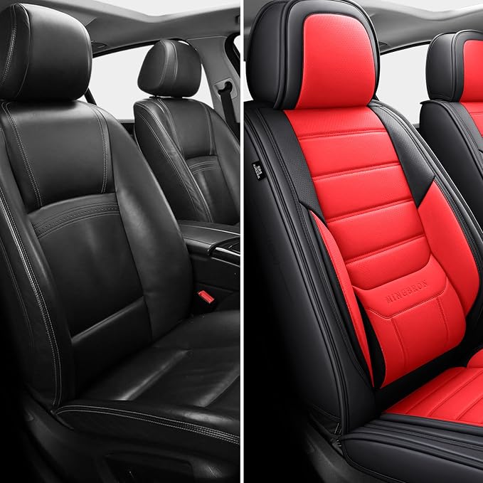 MINGBRON Front Car Seat Covers, Leather Car Seat Covers, Fit for Most Cars SUV and Most Sedan Red