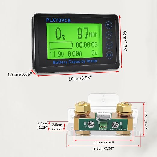 500A Battery Monitor with Shunt, LCD Backlight Screen RV Monitor, High and Low Voltage Programmable Alarm, 10V-120V Battery Monitor for RV Motorcycle Golf Cart Trucks Boat Solar Panel