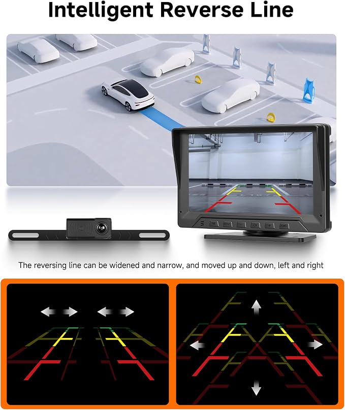 7" Wired Backup Camera System with Radar Ranging, 1080P IR Night Vision, IP68 Waterproof, Super Wide Angle, Intelligent Reverse Lines, HD Touch Key Monitor for Trailer Camper Truck SUV RV Van