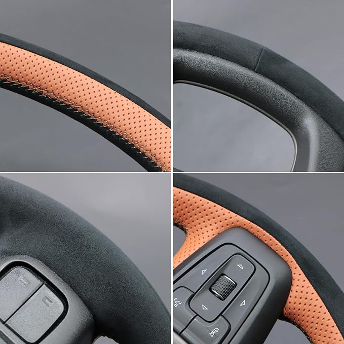 MEWANT Hand Stitch 3D Style Real Leather Steering Wheel Protector Wrap Cover for GMC Sierra 1500 2019-2023/Sierra 1500 Limited 2022/Sierra 2500 2020-2024/Sierra 3500 2020-2024/Yukon 2021-2023