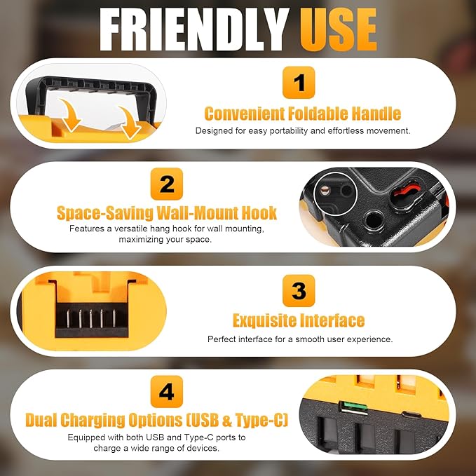 DCB104 Replacement for Dewalt Battery Charger Station, 4 Port Fast Rapid Charging Station with USB and Type-C Ports Compatible with All Dewalt 12V 20V Max Lithium Battery
