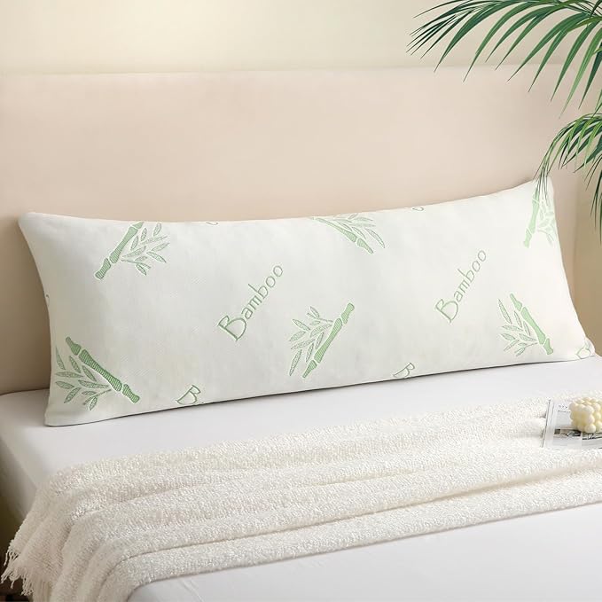 Primesoft Body Pillow for Adults, Memory Foam Long Pillow for Side Sleeper, Fluffy and Firm Full Body Pillow with Removable Pillowcase,Adjustable Filling,20×54 Inch,Green