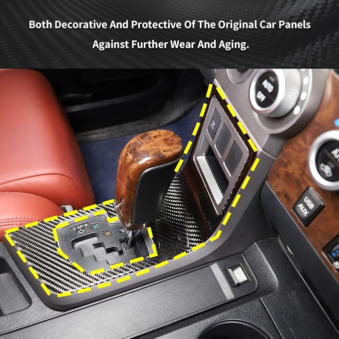 Real Soft Carbon Fiber Car Center Console Gear Shift Panel Decorative Stickers,for Toyota Tundra 2007-2013,2PCS (Black)