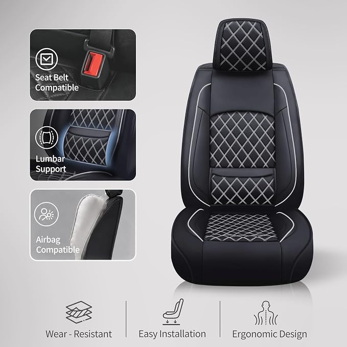 Fit Edge Car Seat Covers for Ford Edge 2007-2025 2026 - Luxury Leather, Anti-Slip, All-Weather Seat Cushions, Waterproof & Breathable, Airbag Compatible, Full 5-Seat Set (Whiteline)