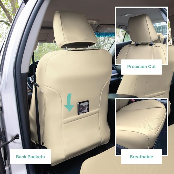 FH Group Custom Fit Seat Covers Specifically Made for 2012-2017 Toyota Camry LE | SE | XSE | XLE - Faux Leather, Waterproof Car Seat Cover, Front Set Solid Beige