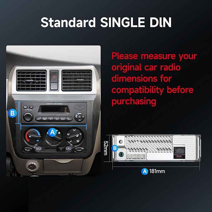 Single Din Car Stereo, 6.28 Inch Wireless CarPlay&Android Auto Single Din Touchscreen Radio-Incell Car Radio Screen MirrorLink Type-C Charge Head Unit Supports Bluetooth/SWC/FM/USB/EQ Backup Camera