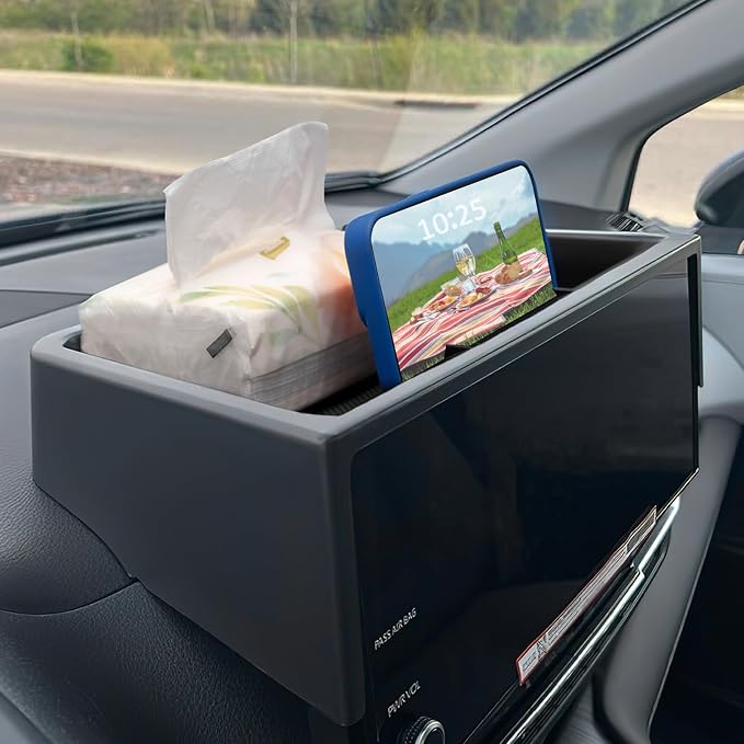 TOPINSTALL New Dash Tray and 2-in-1 Cup Holder with Phone Mount Compatible with 2025 2026 Toyota Sienna 12.3" Screen, Dashboard Hidden Screen Storage Organizer(Not for LE Trim with 8" Screen)