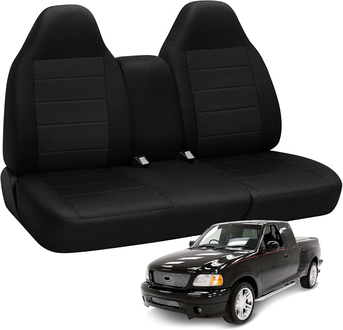 Truck Seat Cover Compatible with 1997-2000 Ford F-150 Seat Covers Front 40/60 Split Bench with Opening Center Console, Not with Airbags Next to The Headrest, Black