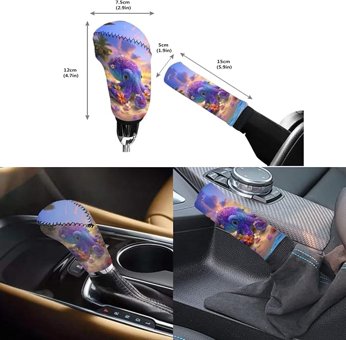 Forchrinse Hawaiian Octopus Car Seat Cover for Men Women 15Pack Auto Interior Set with Steering Wheel Cover/Armrest Cushion/Seatbelt Cover/Car Coaster/Keychain/Handbrake Gear Shift Cover