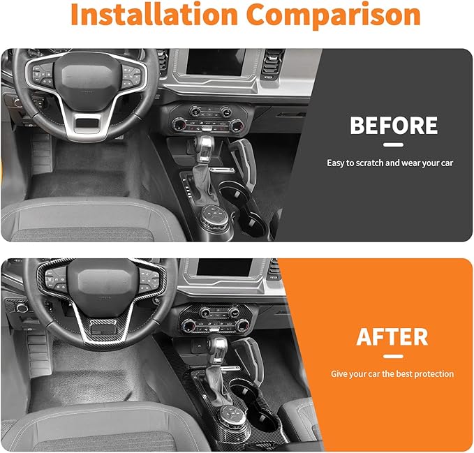 9PCS Full Set Interior Trim Kit Fit for Ford Bronco 4 Door, 2021-2024 Center Console Gear Shift Panel, Inner Door Handle Trim (Carbon Fiber)