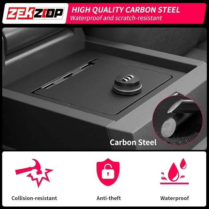 Center Console Safe Lock Box Compatible with 2025 2026 Toyota 4Runner Armrest Security Organizer Center Console Safe Vault Lockbox 3 Digit Combination Lock with Key for 4 Runner Accessories
