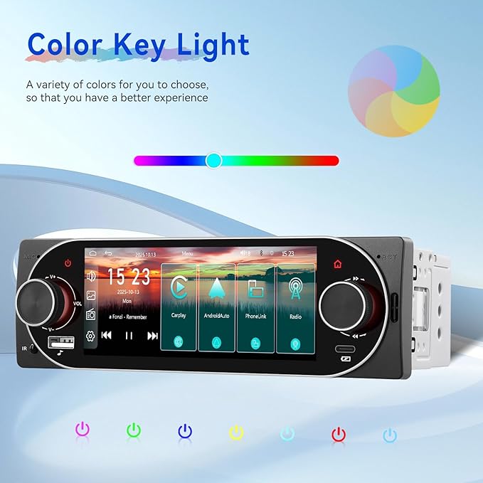 CAMECHO Single Din Radio Car Stereo with Wireless CarPlay & Android Auto 5.1" IPS Touchscreen with Bluetooth 5.2 Car Audio Receiver AM&FM, EQ, SWC, TF, AUX＆USB, Fast Charging, Backup Camera+MIC