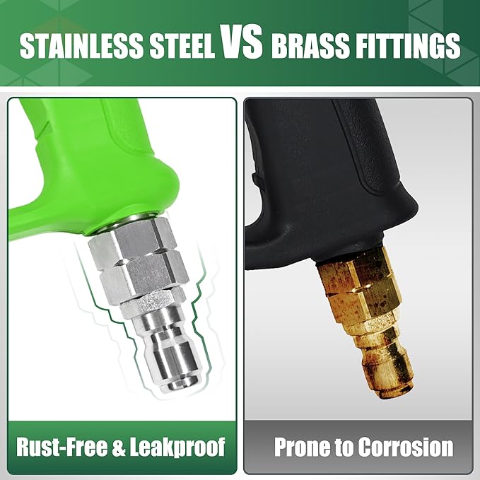Pressure Washer Short Gun with Swivel 3/8" Male Plug & 1/4”Quick Connector Coupler - Comfortable Handle - Compatible with Foam Cannon for Car Wash 4000 PSI, Green