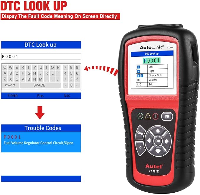 Autel AutoLink AL519 Car OBD2 Scanner, Classic Enhanced Mode 6 Engine Fault Code Reader OBDII CAN Diagnostic Scan Tool, One-Click Smog Check, DTC Lookup, Upgraded of AL319, Lifetime Free Update