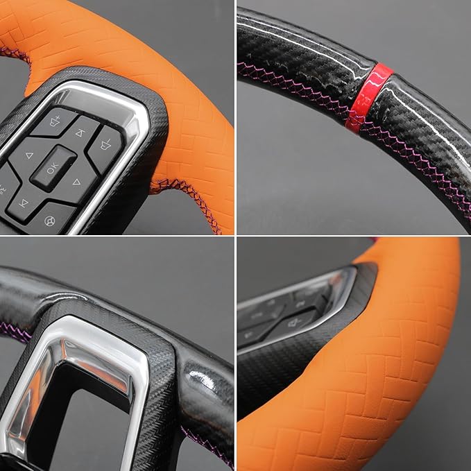 MEWANT Steering Wheel Cover for Ford Mustang 2024 Hand-Stitched Leather Steering Wheel Wrap