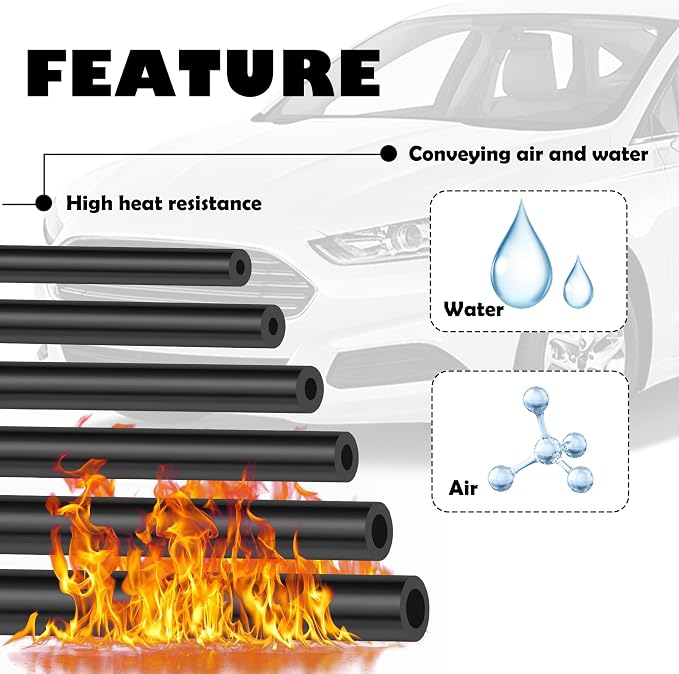 6PCS 5Ft Vacuum Hose Automotive,Silicone Vacuum Hose with ID 1/8" 5/32" 3/16" 1/4" 5/16" 3/8",130PSI Max Pressure Vacuum Line Kit Silicone Tubing Car Accessories for Air/Water (6PCS)