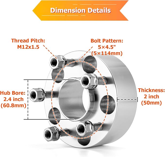 WeiSen 5x114mm 2" Wheel Spacers Compatible with Polaris RZR Turbo/PRO R/Ranger XD/XPEDITION 2022-2025, 4PCS Wheel Adapters with M12x1.5 Stud & 60mmmm Bore