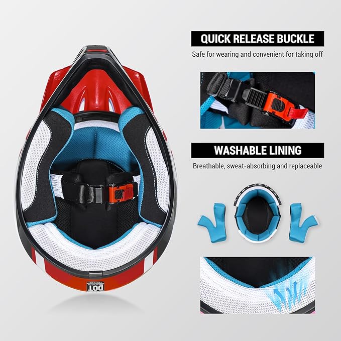 Youth Dirt Bike Helmet DOT Approved, Kids Motocross Full Face Helmet with Adjustable Goggles Riding Gloves & Storage Bag, Off-Road Sport Gear Set for Boys Girls ATV UTV