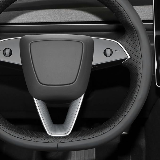MEWANT DIY Stitching Real Leather Steering Wheel Cover Wrap for Tesla Model 3 Highland 2023-2025/Model Y 2025 Highland for Tesla Model 3/Model Y Accessories(3D Style)