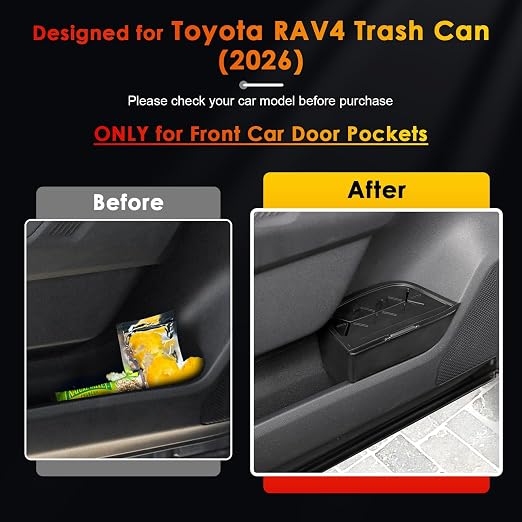 for RAV4 Trash Can for 2026 Toyota RAV4 Small Car Trash Bin for 6th Gen RAV 4 Driver Side Front Door Pocket Trash Garbage Bin w/Lid for 2026 Toyota RAV4 Accessories