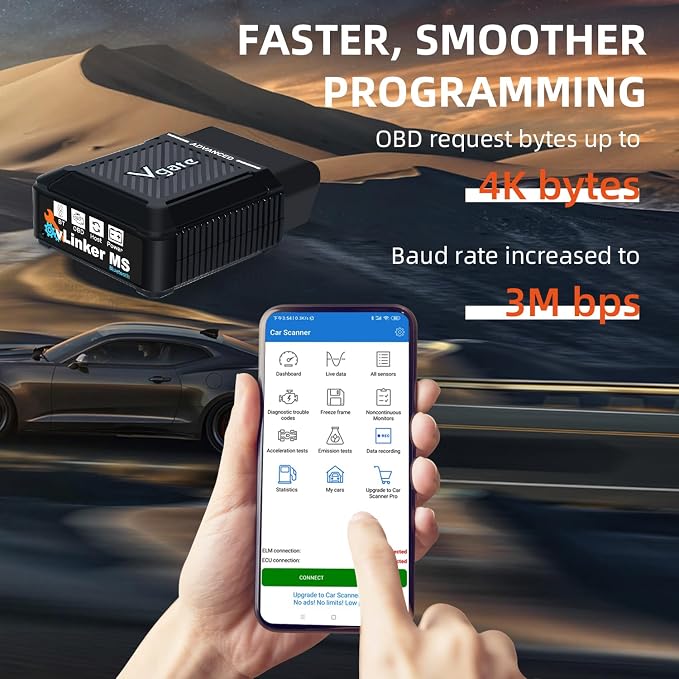 Vgate vLinker MS Bluetooth OBD2 Scanner Fixd Car Diagnostic Tool Code Reader CH-CAN and LS-CAN Work for iOS & Android & Windows, Black